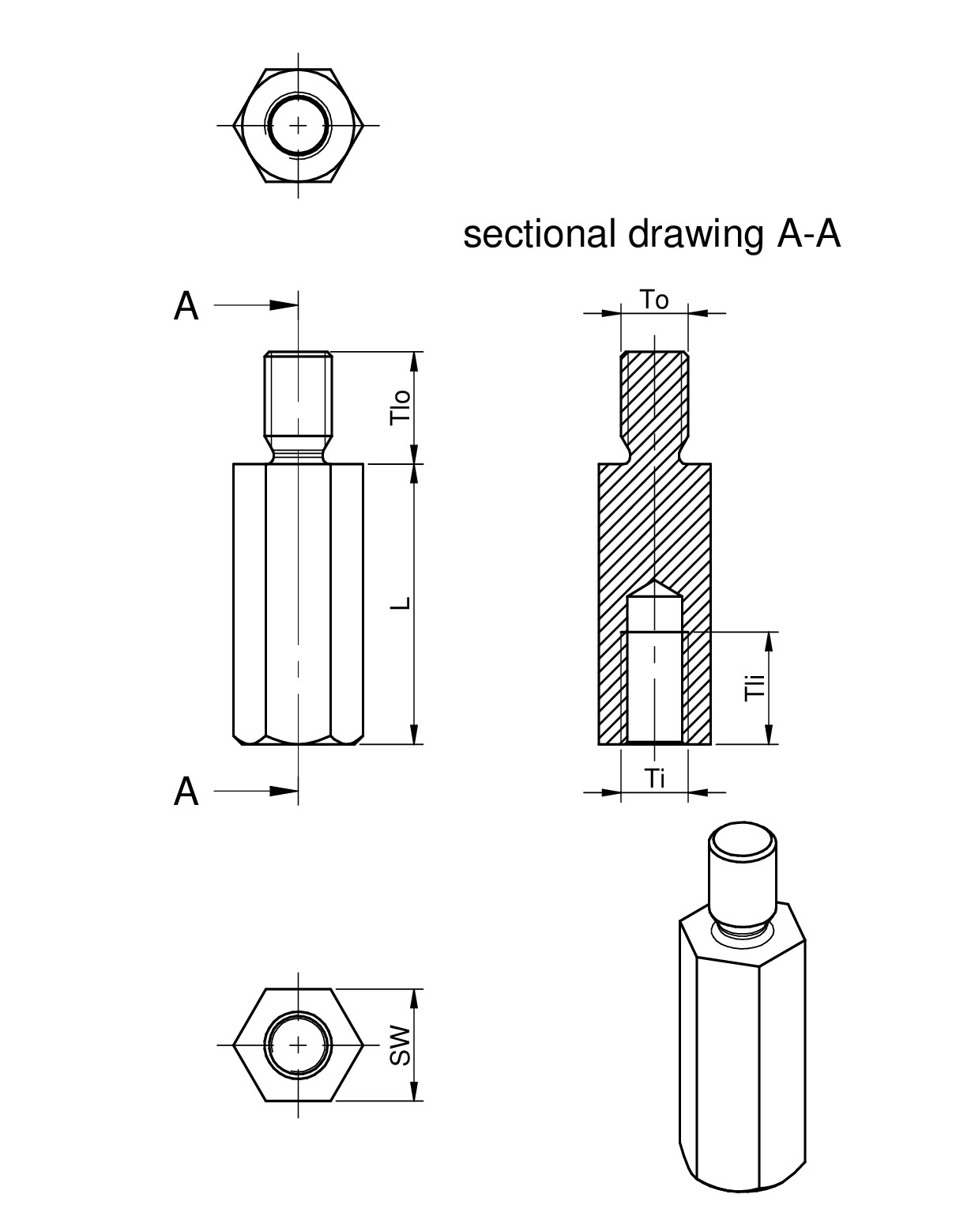 WASSTIE Steel Spacer Stud, metric, internal/external